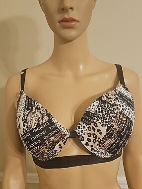bebe Black and Cream Animal-Print Push-Up Bra